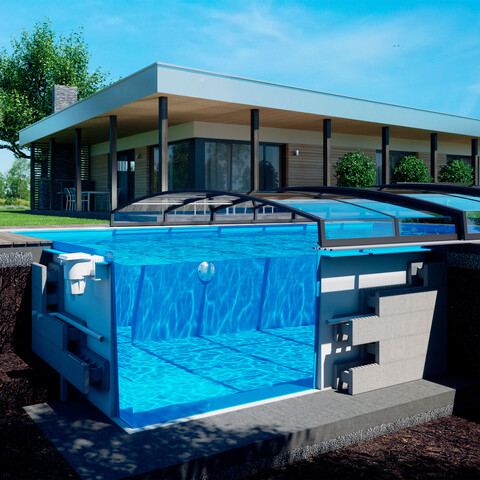 QUATTRO bazén so zastrešením Casablanca Infinity technický rez